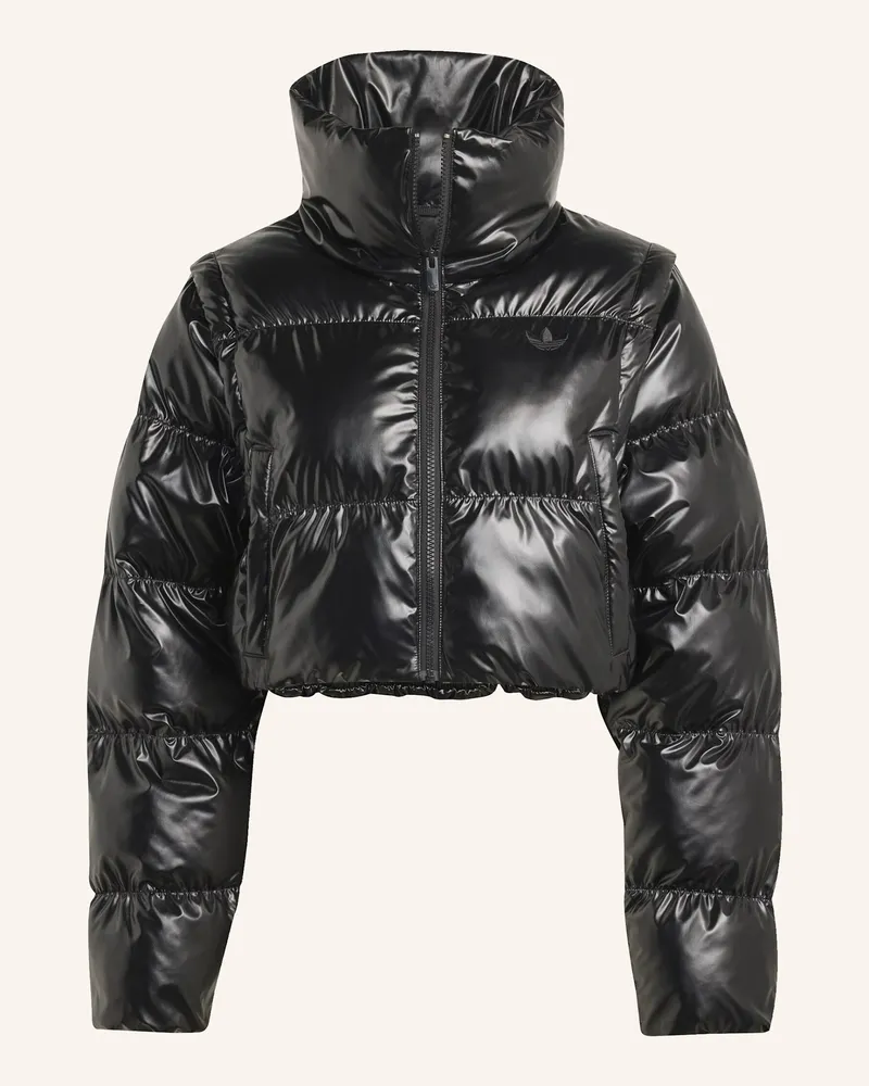 adidas ESSENTIALS GLÄNZENDE 2-IN-1 KÜRZER GESCHNITTENE PUFFER JACKE Schwarz