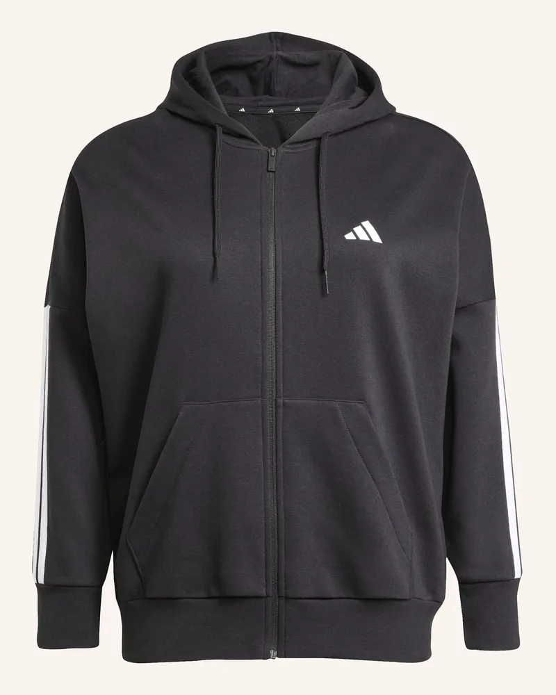 adidas ESSENTIALS 3-STREIFEN FULL-ZIP FLEECE KAPUZENJACKE (GROSSE GRÖSSEN Schwarz
