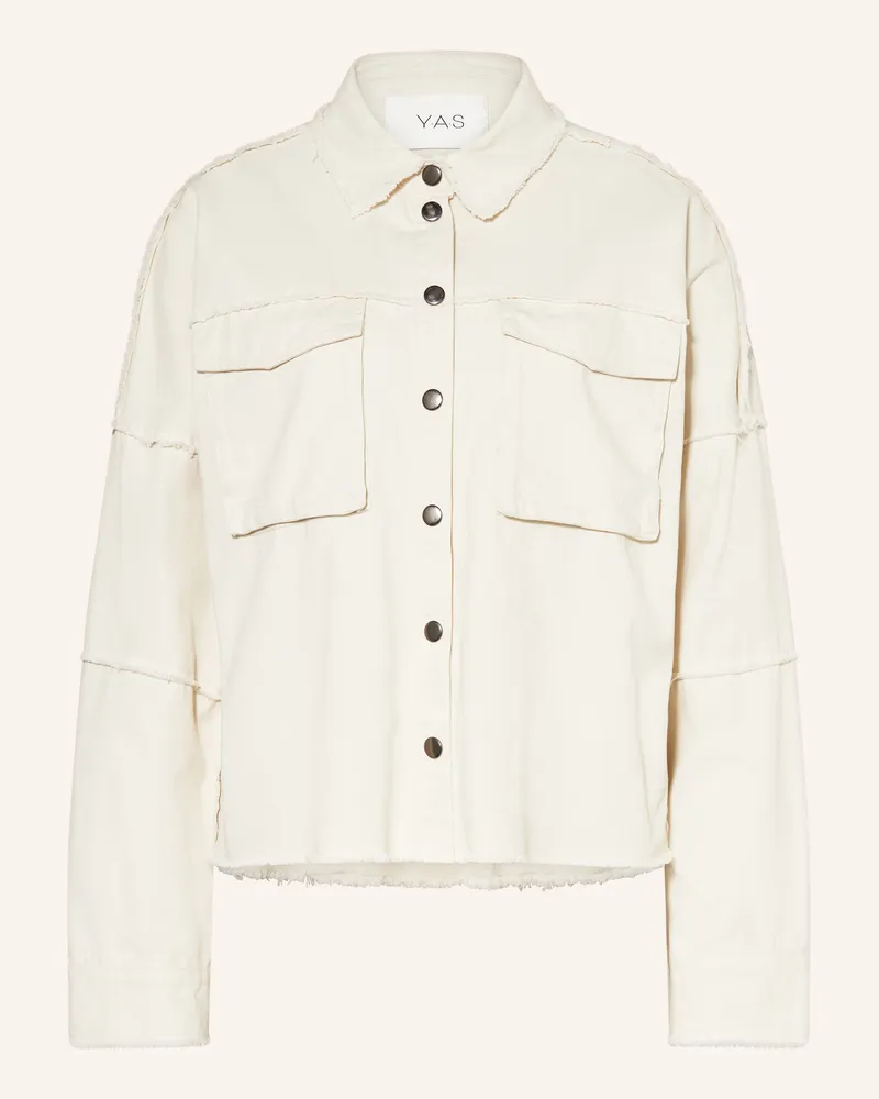Y.A.S Jeansblouson mit Schmucksteinen Beige