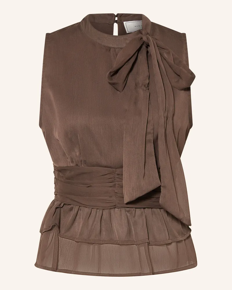 Neo Noir Blusentop ANSOL mit Schluppe und Rüschen Dunkelbraun