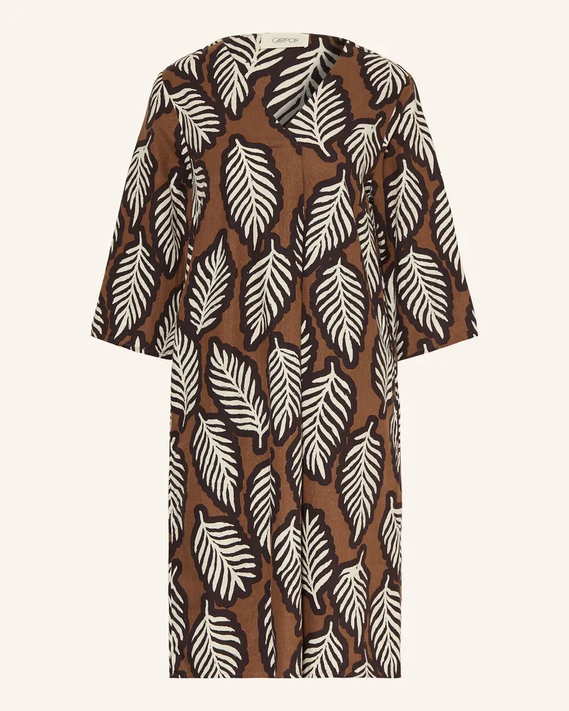 Cartoon Kleid Mit 3/4-Arm Und Leinen braun Braun