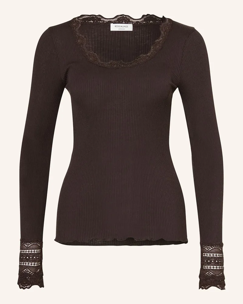 Rosemunde Longsleeve BENITA aus Seide mit Spitze Dunkelbraun