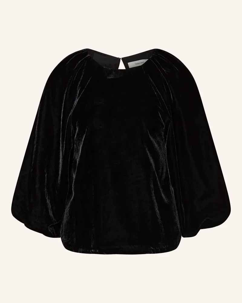 Selected Blusentop Aus Samt Mit 3/4-Arm schwarz Schwarz