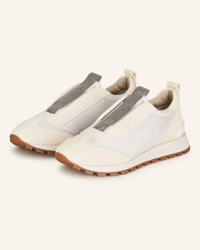 Brunello Cucinelli Slip-on-Sneaker mit Schmucksteinen Weiss