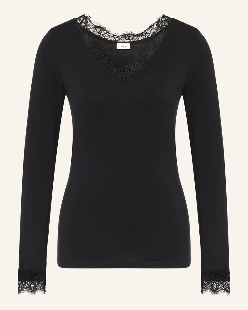 S.Oliver Longsleeve Mit Lochspitze schwarz Schwarz