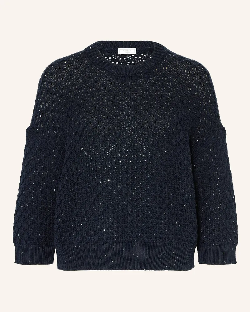Peserico Pullover mit 3/4-Arm und Pailletten Dunkelblau