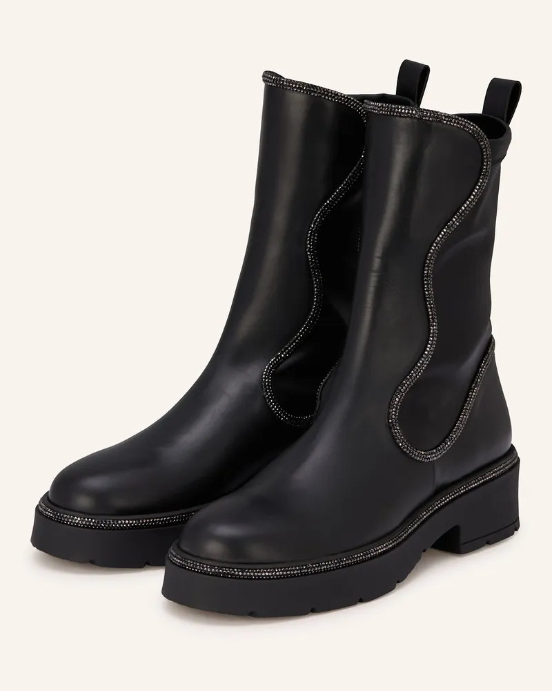 René Caovilla Stiefeletten Mit Schmucksteinen schwarz Schwarz