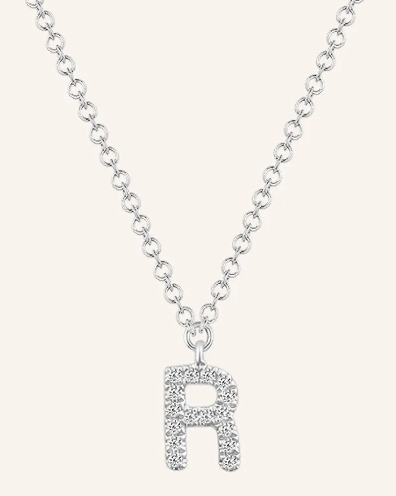 Leaf INITIALIEN Halskette „R“ aus 14 Karat Weißgold mit Diamanten Weissgold