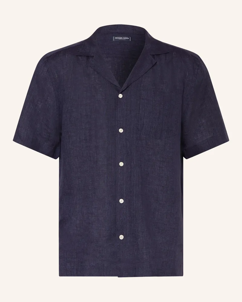 Frescobol Carioca Resorthemd Angelo Extra Slim Fit Aus Leinen blau Dunkelblau