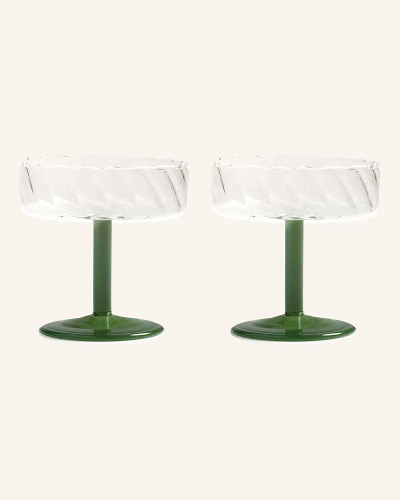 &k amsterdam 2er-Set Champagnergläser Twirl gruen Weiss