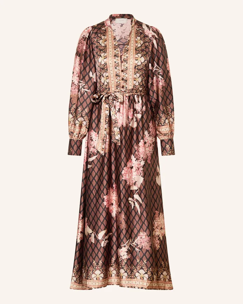 Neo Noir Satinkleid Nova Mit Rüschen schwarz Braun