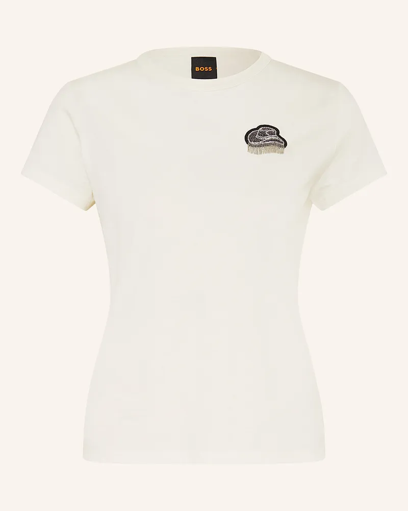 HUGO BOSS T-Shirt Endora Mit Schmucksteinen weiss Ecru