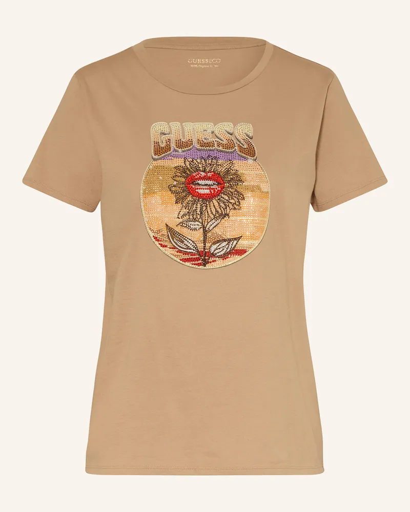 Guess T-Shirt mit Schmucksteinen Beige