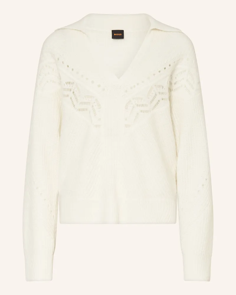HUGO BOSS Pullover FORTELLI mit Alpaka Weiss