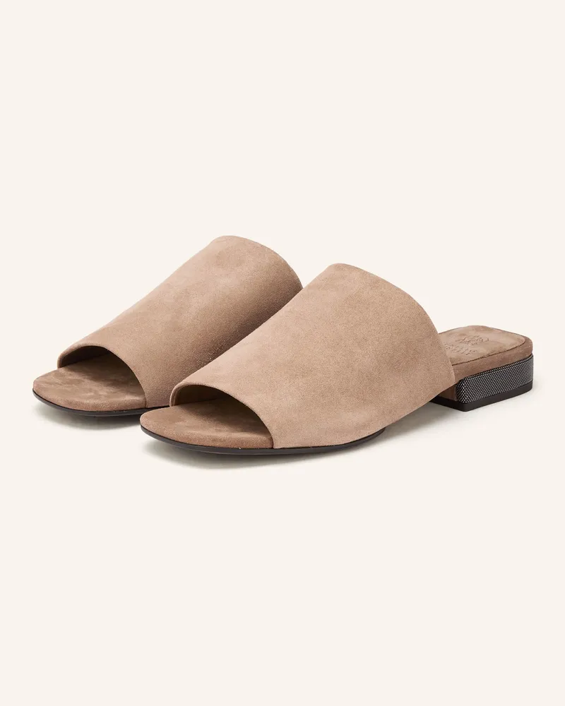 Brunello Cucinelli Pantoletten Mit Schmuckperlen braun Camel