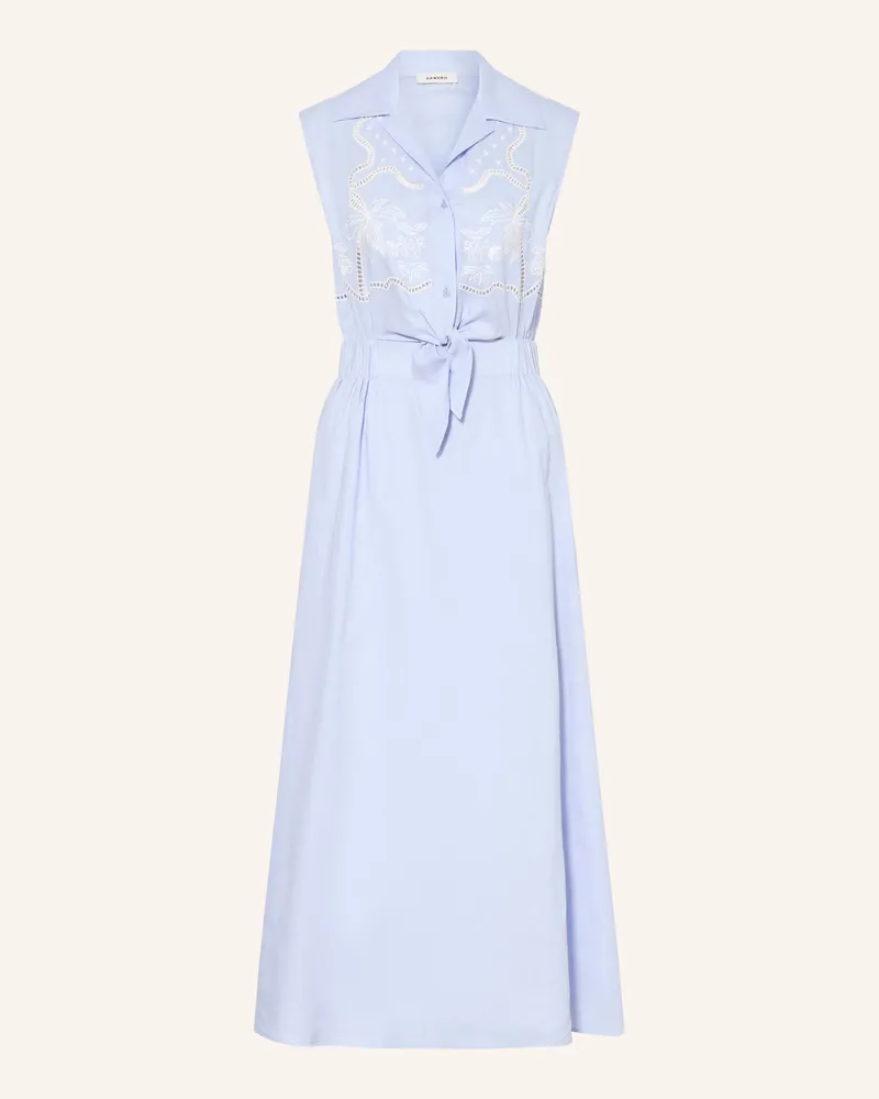 Sandro Kleid Mit Leinen Und Lochspitze blau Hellblau