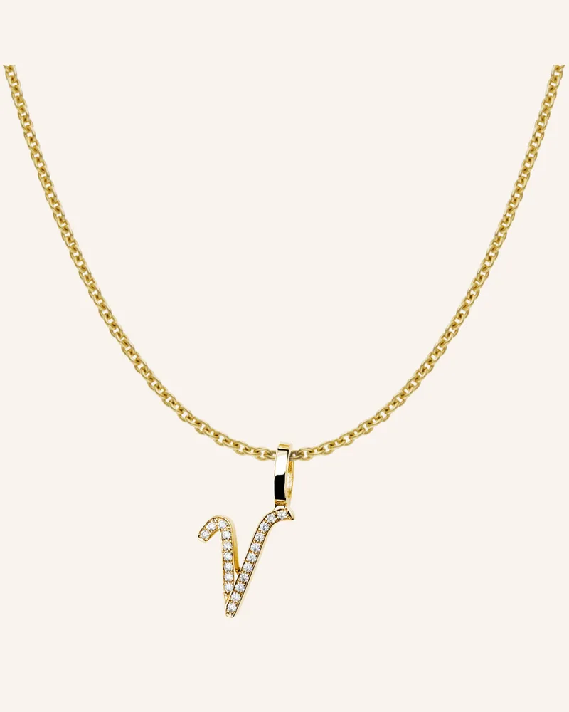 CADA Kette TINY DIAMOND LETTER V Gold