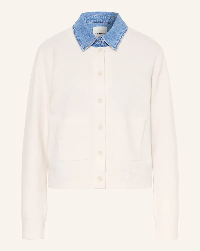 Sandro Strickjacke Im Materialmix weiss Creme