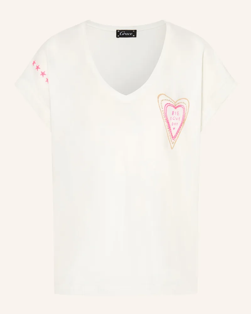 Grace T-Shirt Mit Schmuckperlen weiss Ecru