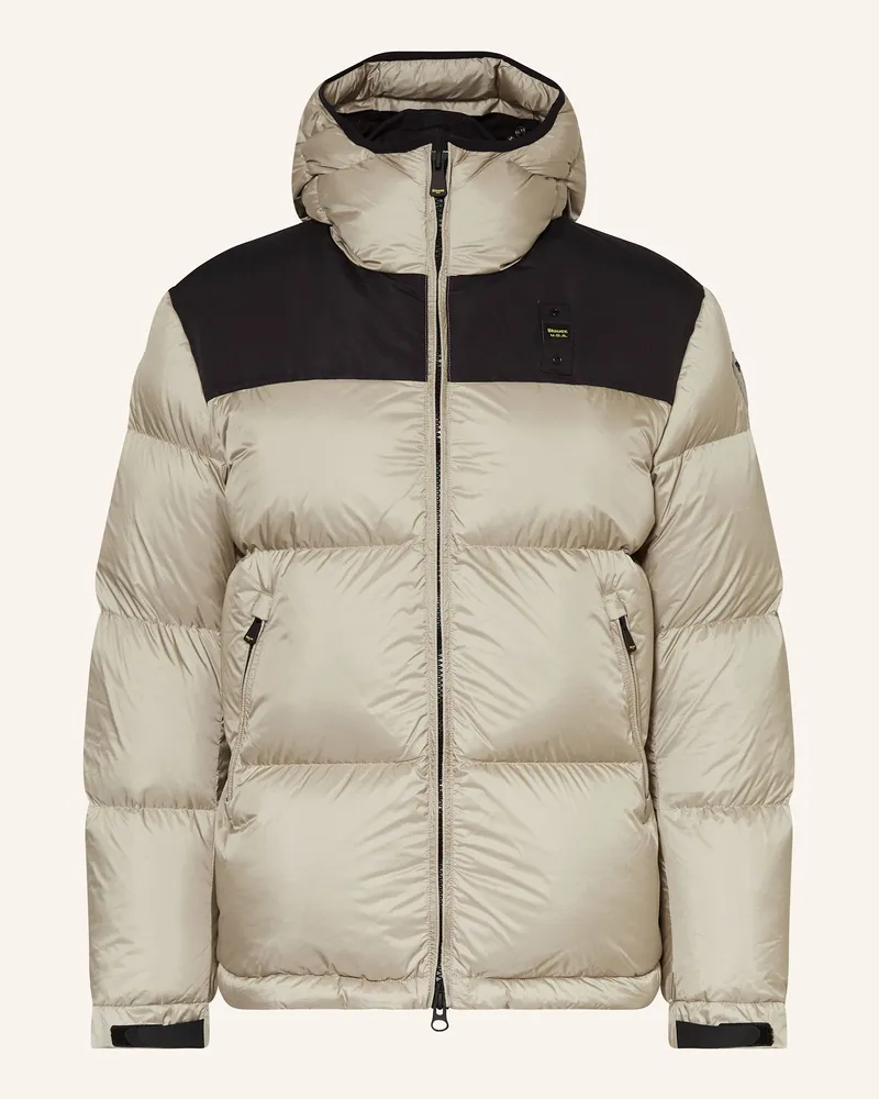 Blauer Daunenjacke Hellbraun