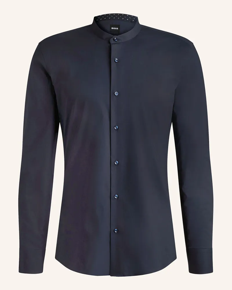 HUGO BOSS Hemd HANK Slim Fit mit Stehkragen Dunkelblau