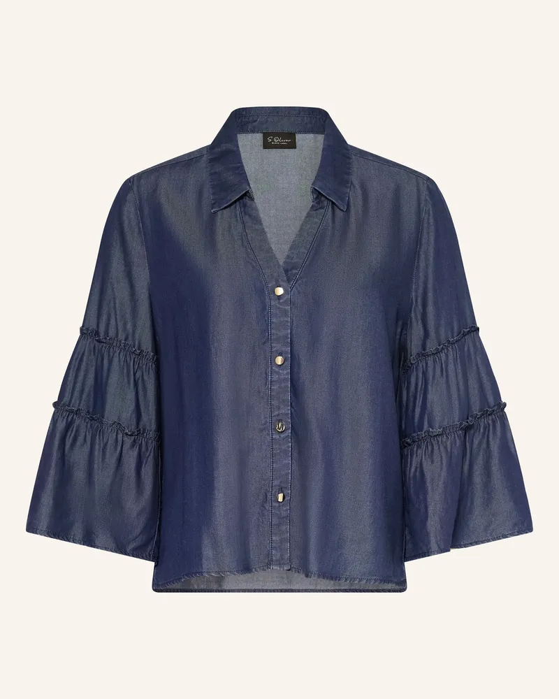 S.Oliver Bluse in Jeansoptik mit 3/4-Arm Dunkelblau
