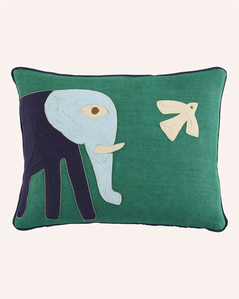 Jonathan Adler Dekokissen Playa Elephant Aus Leinen gruen Grün