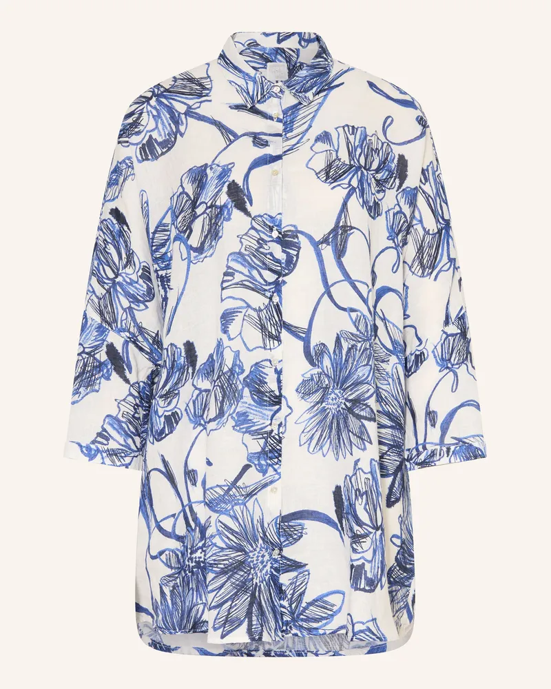 120% Lino Hemdbluse Aus Leinen Mit 3/4-Arm blau Weiss