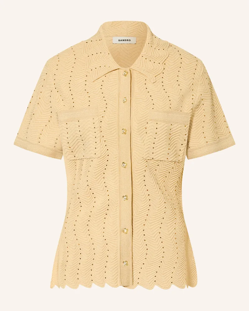 Sandro Strickbluse mit Glitzergarn und Schmucksteinen Gold