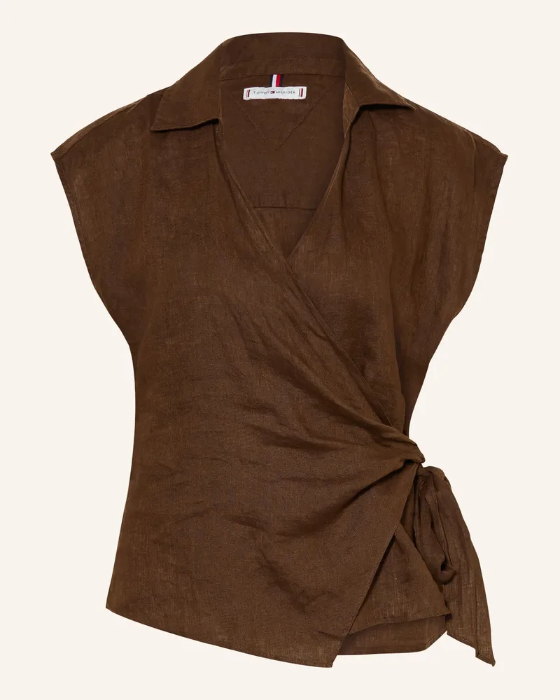 Tommy Hilfiger Wickeltop Aus Leinen braun Dunkelbraun