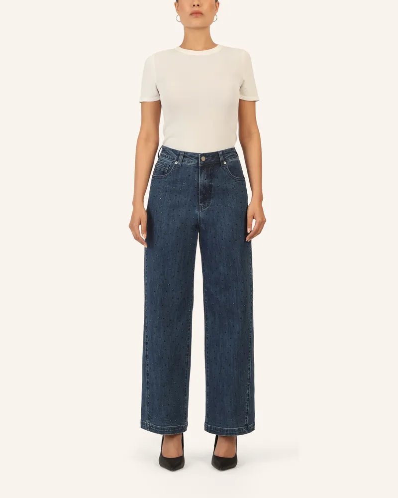 Apart Weite Jeans mit Kristallsteinen Blau