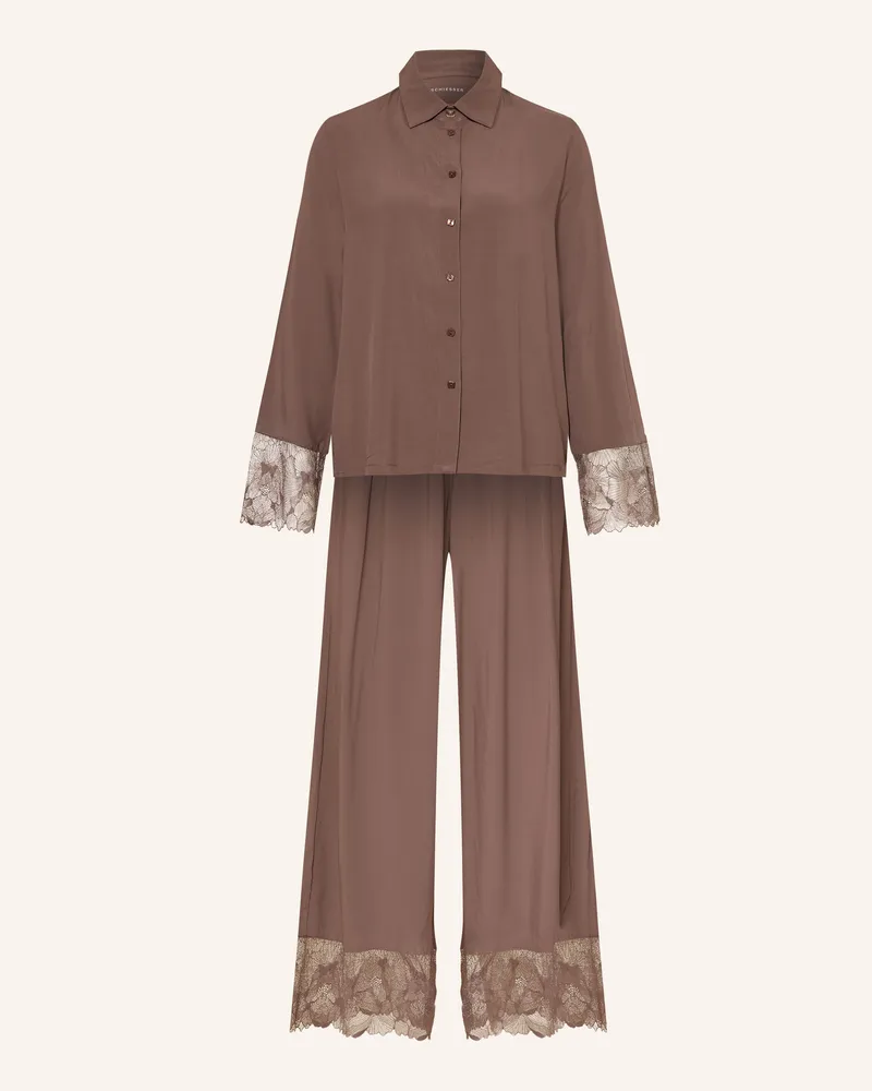 Schiesser Schlafanzug Modern Lace braun Dunkelbraun