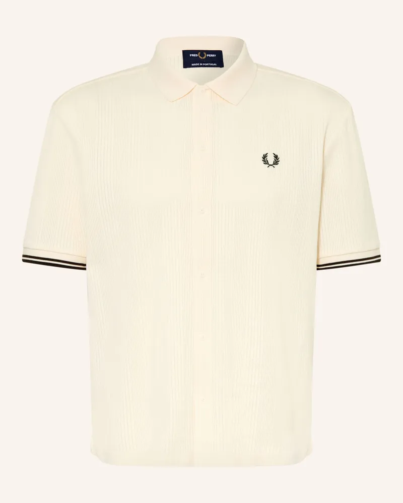 Fred Perry Strickhemd Slim Fit weiss Ecru