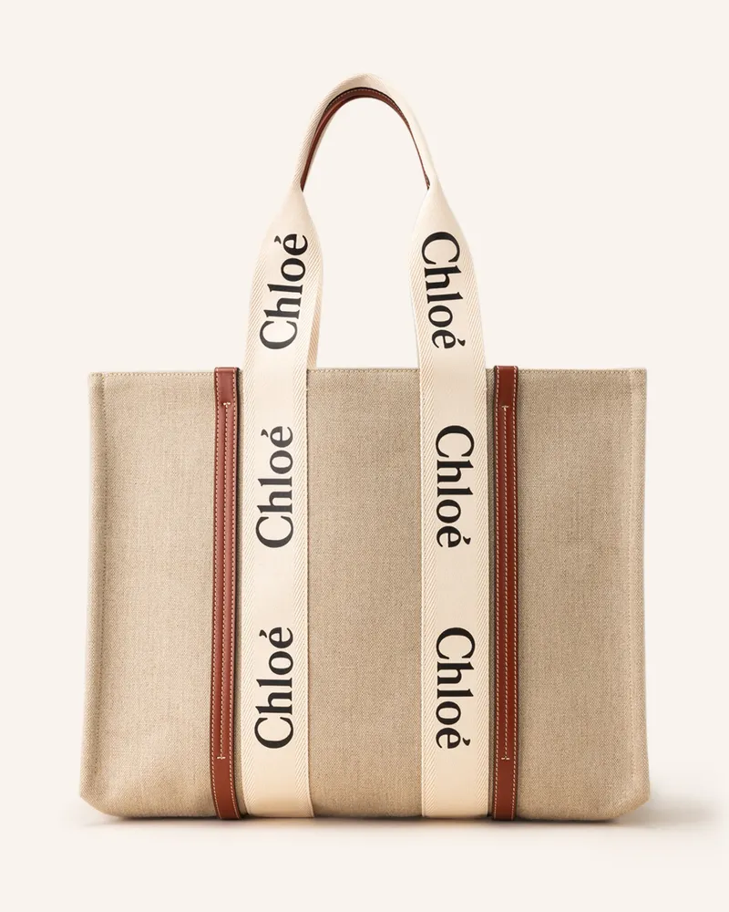Chloé Shopper Woody Large weiss White-brown