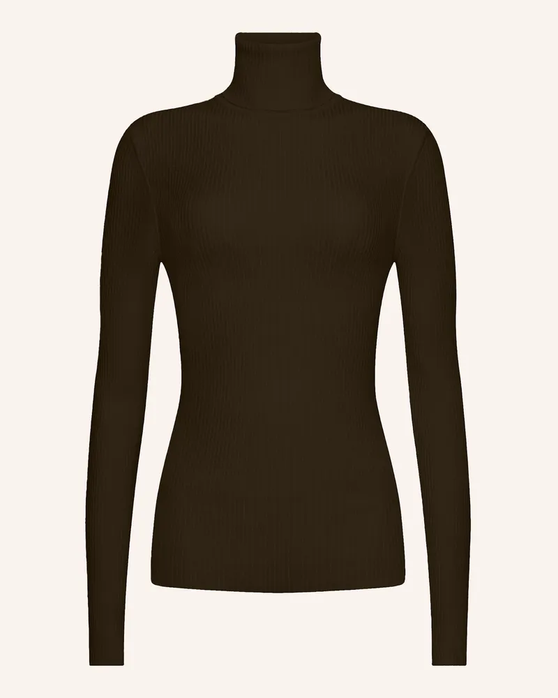Wolford Pullover Merino Fine Rib Top Long Sleeves braun Dunkelbraun