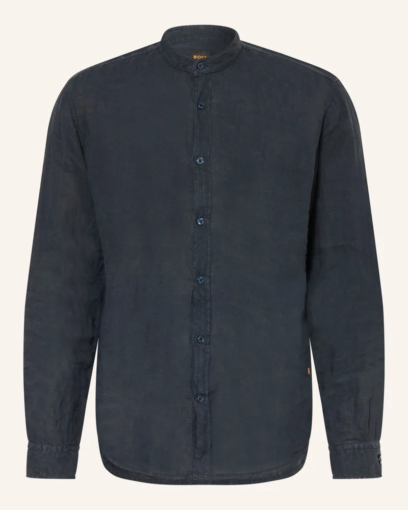 HUGO BOSS Leinenhemd Race Regular Fit blau Dunkelblau