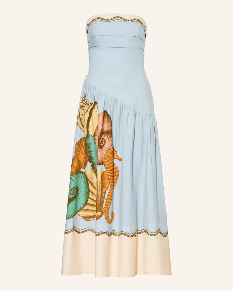FARM Rio Off-Shoulder-Kleid Rio Souvenir Mit Leinen blau Hellblau