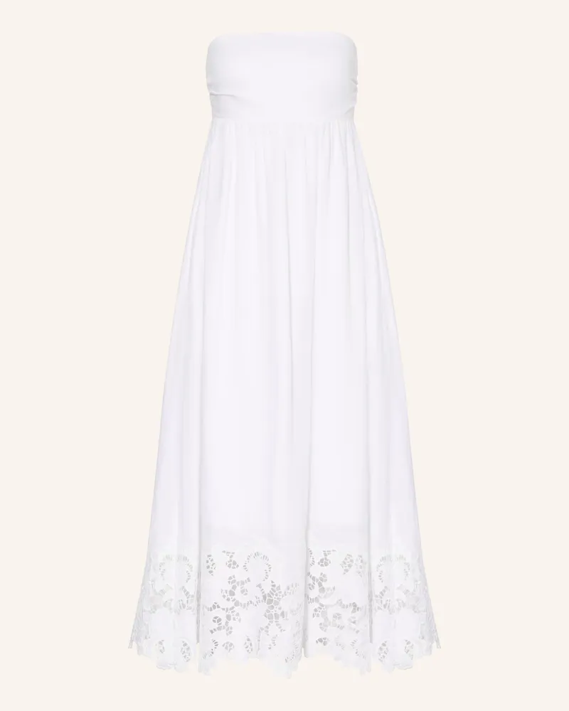 Max Mara Off-Shoulder-Kleid SCENA aus Leinen mit Lochspitze Weiss