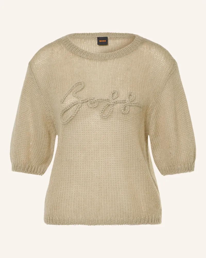 HUGO BOSS Strickshirt Farezza Mit Mohair gruen Beige
