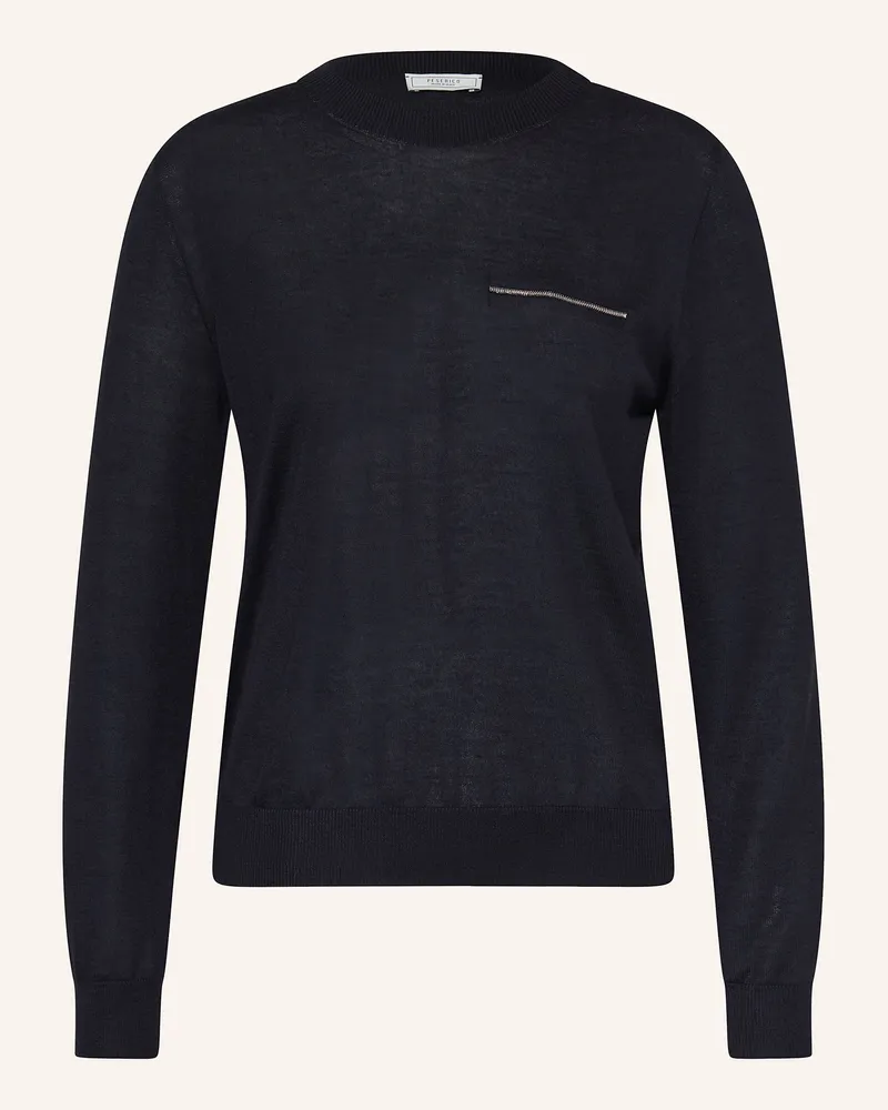 Peserico Cashmere-Pullover mit Schmucksteinen Dunkelblau