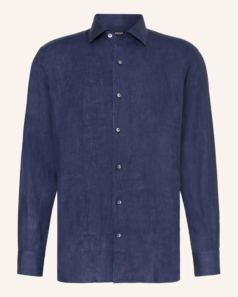 Ermenegildo Zegna Leinenhemd OASI Comfort Fit Dunkelblau