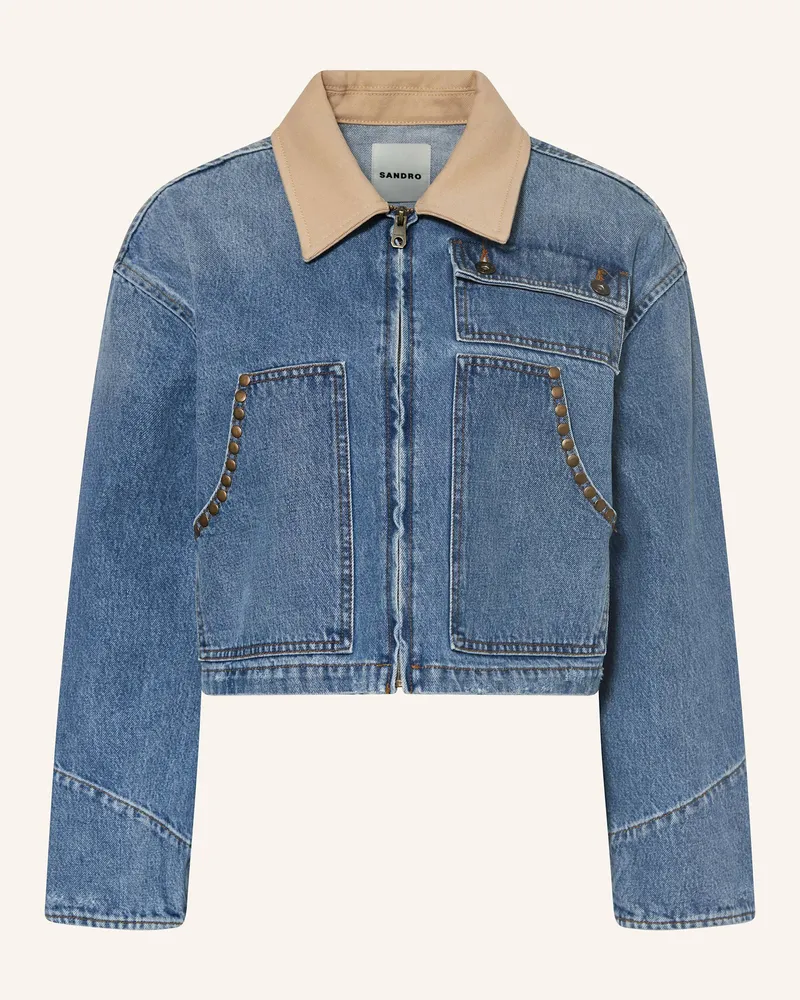 Sandro Jeansjacke mit Schmucksteinen Blau