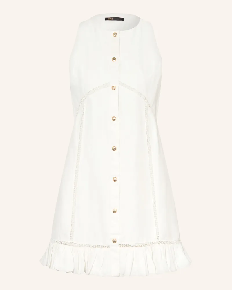 Maje Kleid Mit Leinen Und Rüschen weiss Weiss