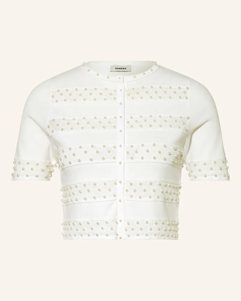 Sandro Cropped-Strickjacke mit Schmuckperlen Weiss