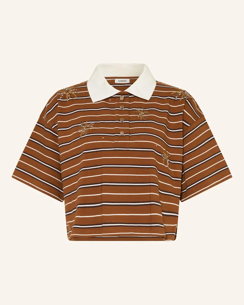 Sandro T-Shirt mit Schmucksteinen und Pailletten Cognac
