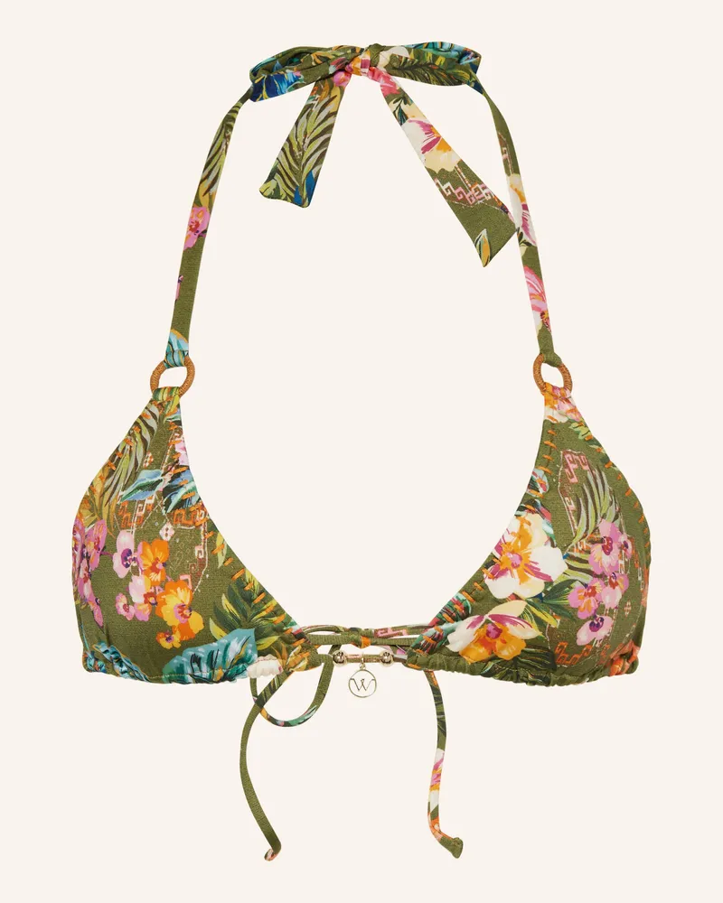 watercult Triangel-Bikini-Top SUNSET FLORALS Oliv