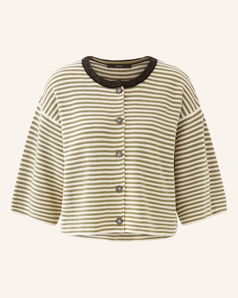 Oui  Strickjacke Mit Pailletten gruen Oliv
