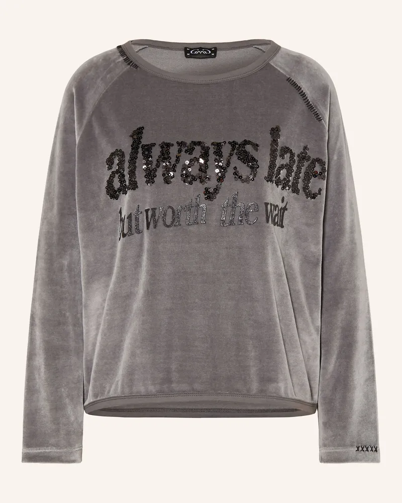 Grace Nickishirt Always Late Mit Pailletten grau Dunkelgrau