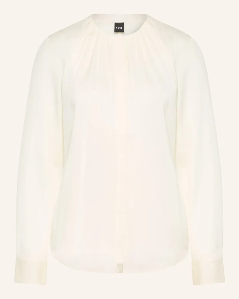 HUGO BOSS Bluse Banorah Mit Seide weiss Ecru