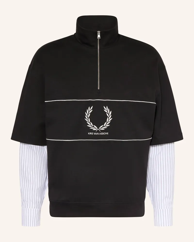 Fred Perry Sweat-Troyer im Materialmix Schwarz